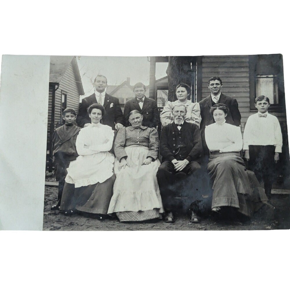 RPPC c1910 Family Portrait Photo Vintage Postcard Unposted B&W 10 Dressed Up